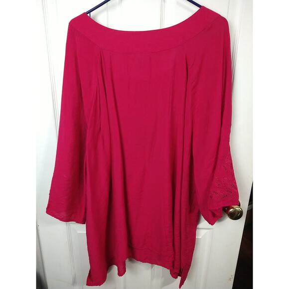 Catherines Woman 5X Pink Tunic Blouse 3/4 Sleeve Paisley Open Embroidery... - Picture 12 of 12